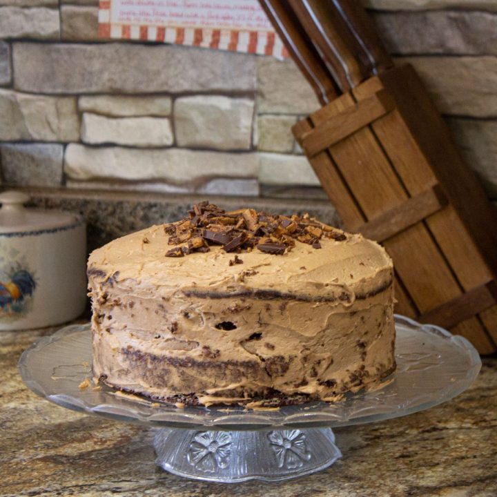 Chocolate Layer Cake with Sugar Free Cream Cheese Peanut Butter Frosting